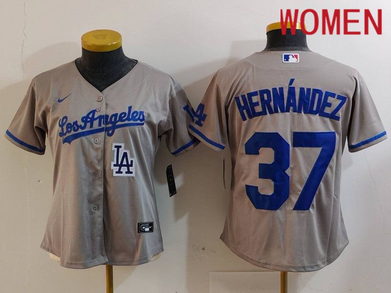 Women Los Angeles Dodgers 37 Hernandez Grey Nike Game 2024 MLB Jersey style 72611